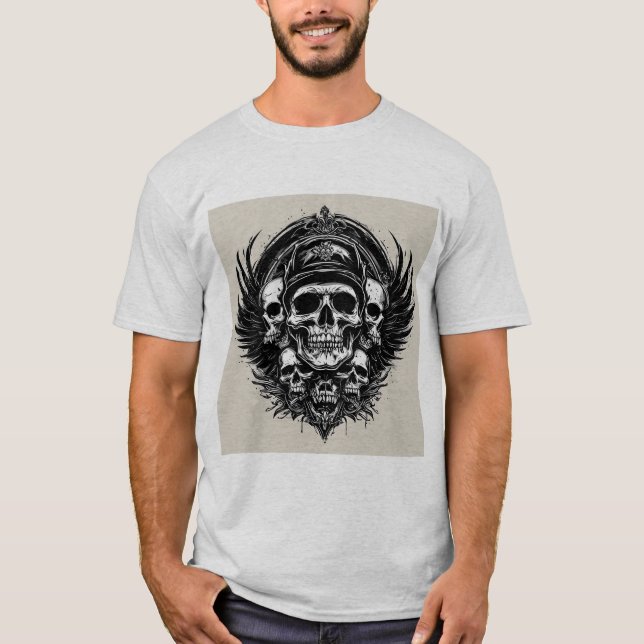 Skull-Design mit Flügeln und Symbolen T-Shirt (Vorderseite)