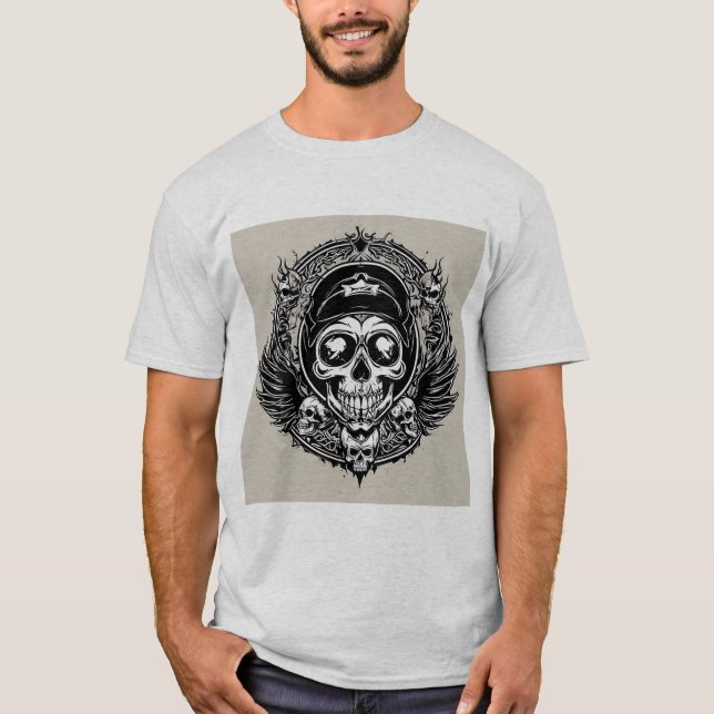 Skull-Design mit Flügeln und Symbolen T-Shirt (Vorderseite)