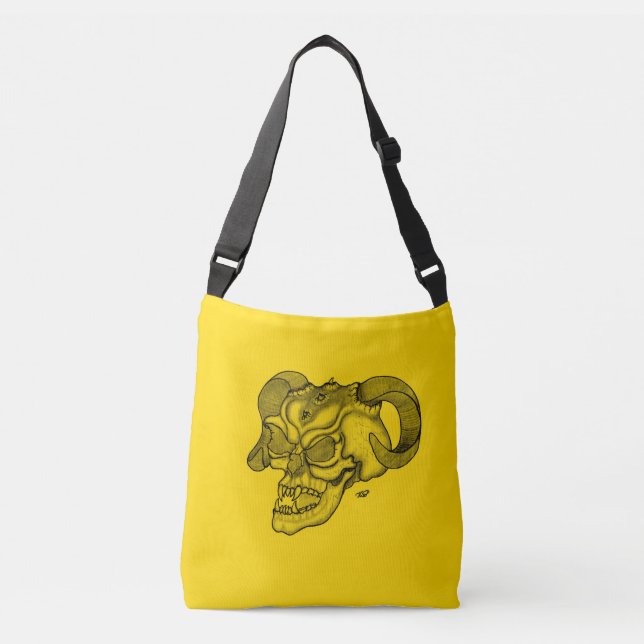 Skull Devil Head Schwarz-Gelb-Design Tragetaschen Mit Langen Trägern (Vorderseite)