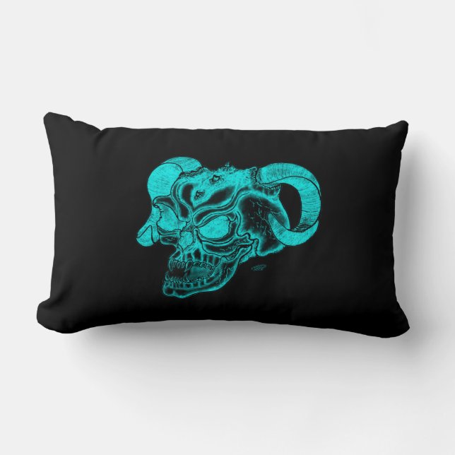 Skull Devil Head Schwarz-Grün-Design Lendenkissen (Vorderseite)