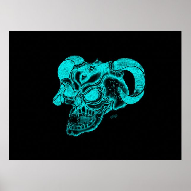 Skull Devil Head Schwarz-Grün-Design Poster (Vorne)