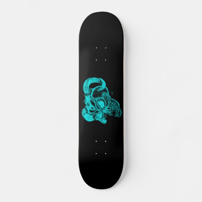 Skull Devil Head Schwarz-Grün-Design Skateboard (Vorderseite)