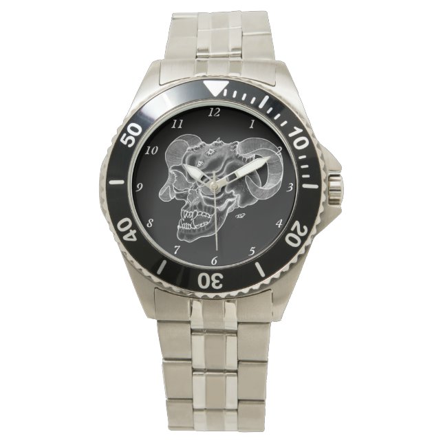 Skull Devil Head Schwarz-Weiß-Design Armbanduhr (Vorderseite)