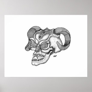 Skull Devil Head Schwarz-Weiß-Design Poster
