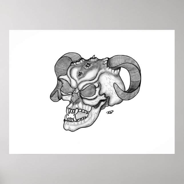 Skull Devil Head Schwarz-Weiß-Design Poster (Vorne)