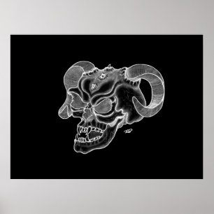 Skull Devil Head Schwarz-Weiß-Design Poster