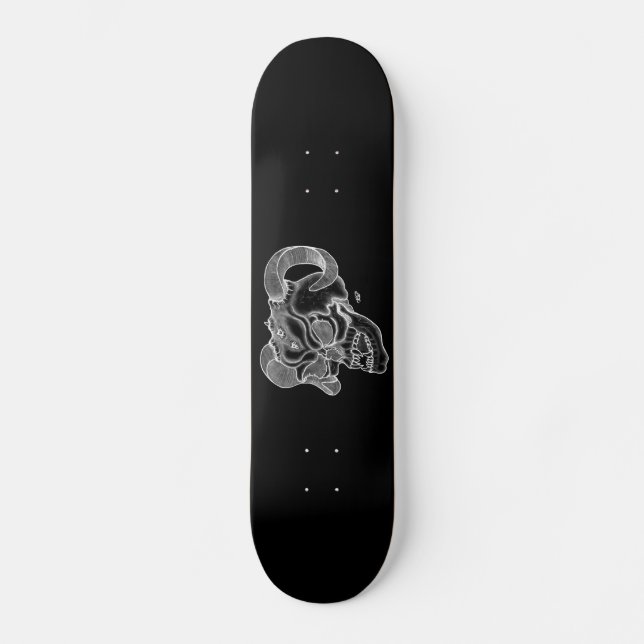 Skull Devil Head Schwarz-Weiß-Design Skateboard (Vorderseite)