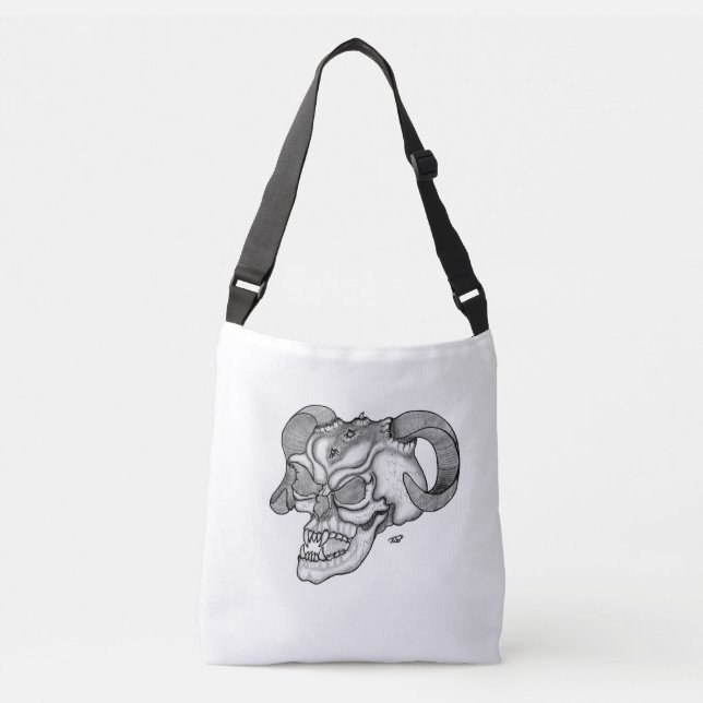Skull Devil Head Schwarz-Weiß-Design Tragetaschen Mit Langen Trägern (Vorderseite)