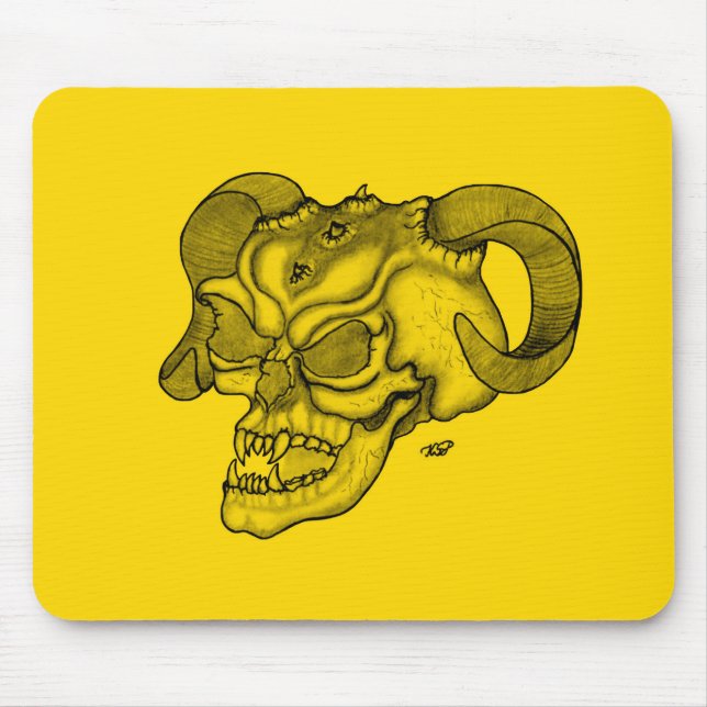 Skull Devil Kopf Schwarz-Gelb-Design Mousepad (Vorne)
