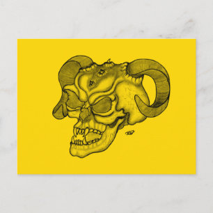 Skull Devil Kopf Schwarz-Gelb-Design Postkarte
