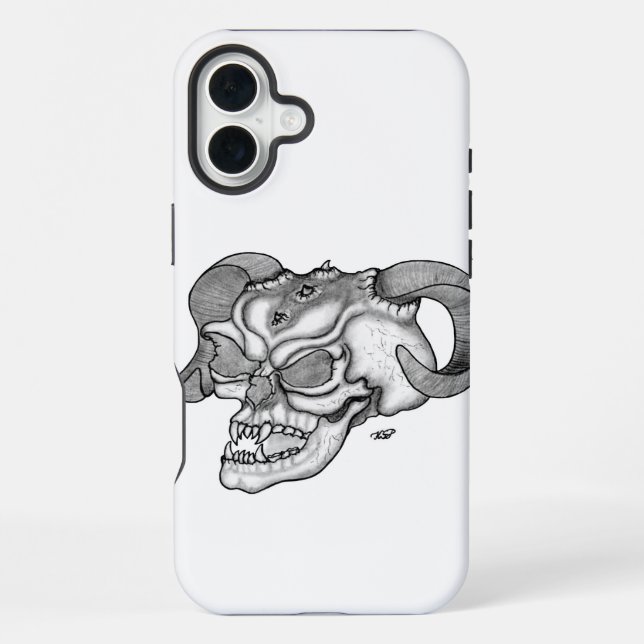 Skull Devil Kopf Schwarzweiß Design iPhone Hülle (Rückseite)