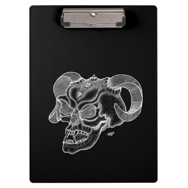 Skull Devil Kopf Schwarzweiß Design Klemmbrett (Vorderseite)