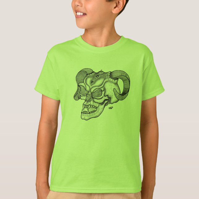 Skull Devil Kopf Schwarzweiß Design T-Shirt (Vorderseite)