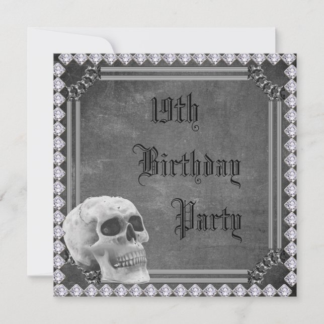 Skull & Diamonds Doppelseitig 19. Geburtstag Einladung (Vorderseite)