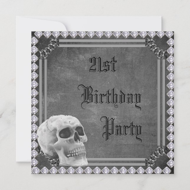 Skull & Diamonds Doppelseitig 21. Geburtstag Einladung (Vorderseite)