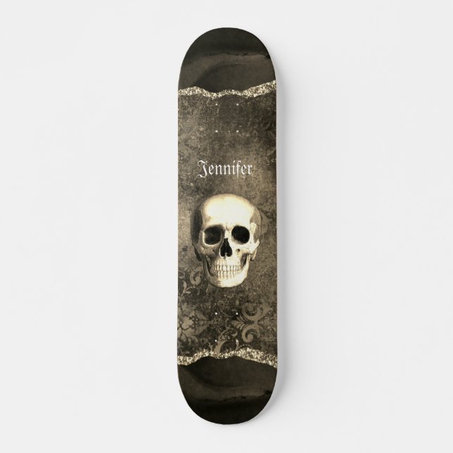 Skull Distressed Gothic Personalisiert Skateboard (Vorne)