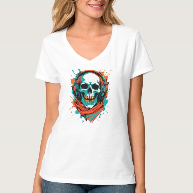Skull DJ Headphones - Street Art Vibe Music T-Shir T-Shirt (Vorderseite)
