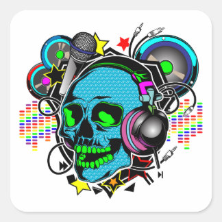 Skull DJ Quadratischer Aufkleber