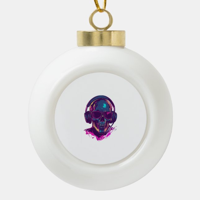 Skull DJ Vibes Keramik Kugel-Ornament (Vorderseite)