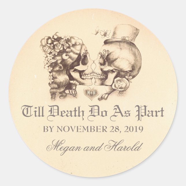 Skull Ehepaar alte Hochzeitsticker Runder Aufkleber (Vorderseite)