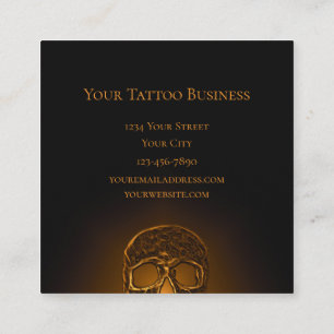 Skull Face Gothic Gold Black Metall Tattoo Shop Quadratische Visitenkarte