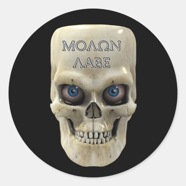 Skull Face Molon Labe Runder Aufkleber (Vorderseite)