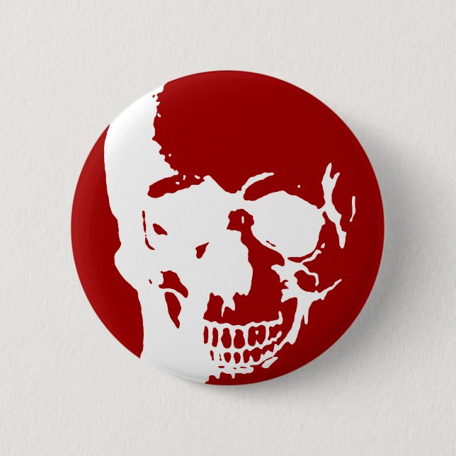 Skull - Fantasy Art aus dem Roten und Weißen Metal Button (Vorderseite)