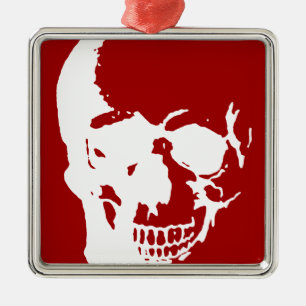 Skull - Fantasy Art aus dem Roten und Weißen Metal Silbernes Ornament