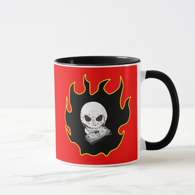 Skull Fire Money Death Red Black Yellow Biker Tasse (Rechts)
