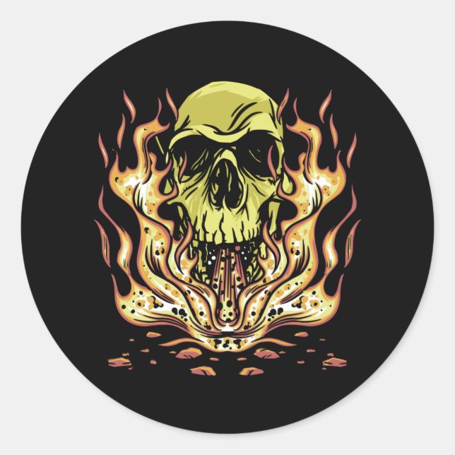 Skull Flames Bestes Geschenk Runder Aufkleber (Vorderseite)
