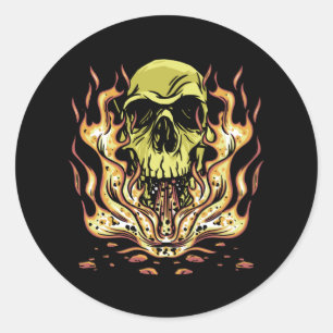 Skull Flames Bestes Geschenk Runder Aufkleber