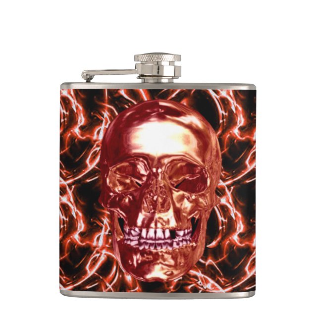 Skull-Flasche mit Elektrischem Rotem Chrome Flachmann (Vorderseite)