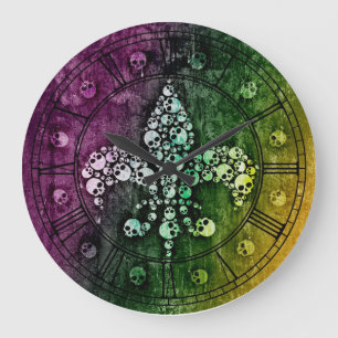 Skull Fleur De Lis Große Wanduhr