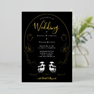 Skull Floral Black Gothic Hochzeit Folieneinladung