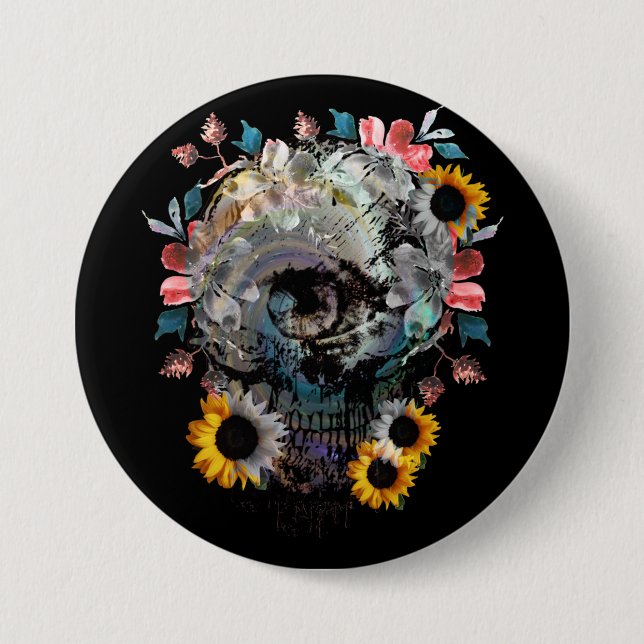 SKULL FLORAL BLUME BUTTON (Vorderseite)