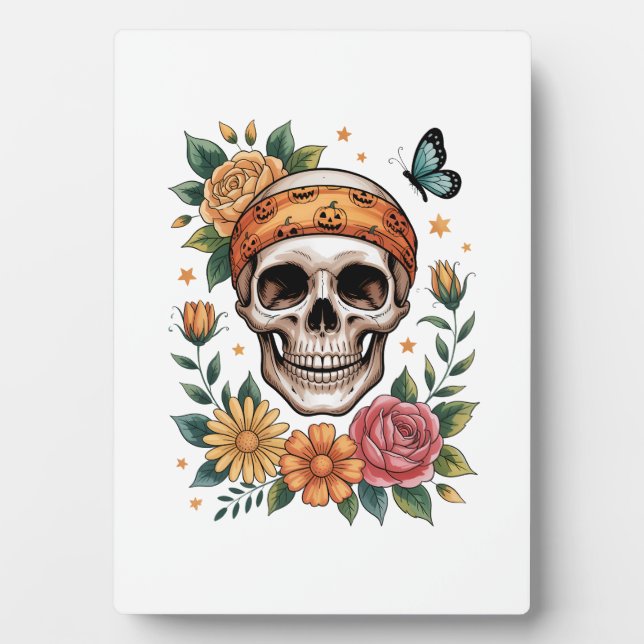 Skull Floral Halloween Spooky Fotoplatte (Vorderseite)