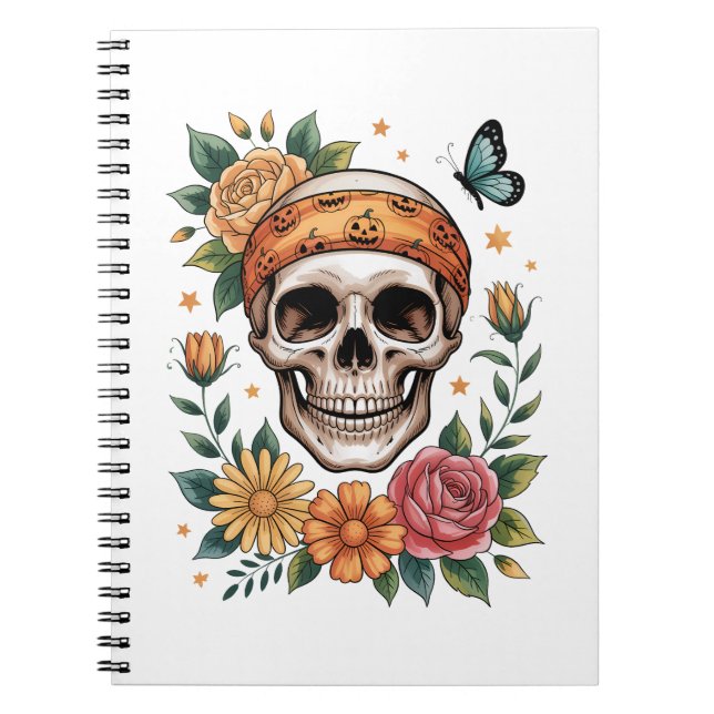 Skull Floral Halloween Spooky Notizblock (Vorderseite)