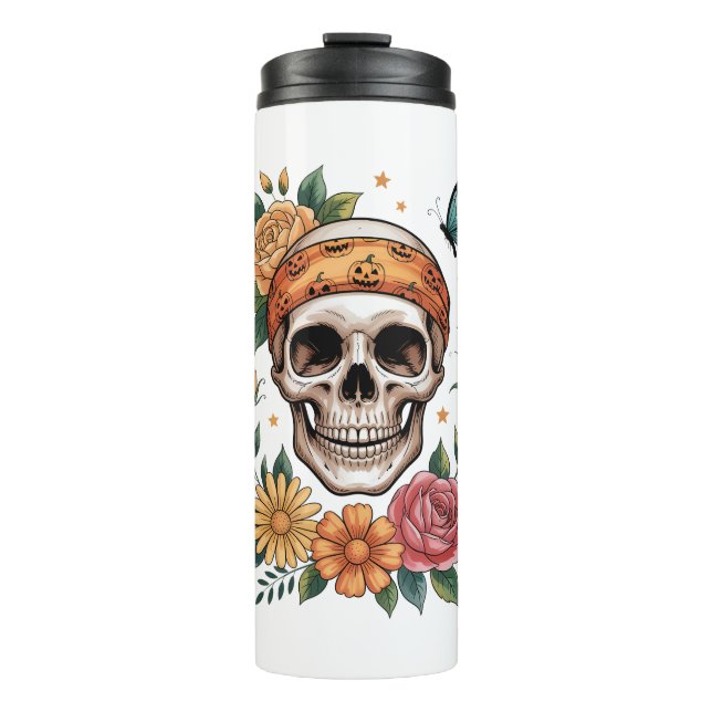 Skull Floral Halloween Spooky Thermosbecher (Vorderseite)