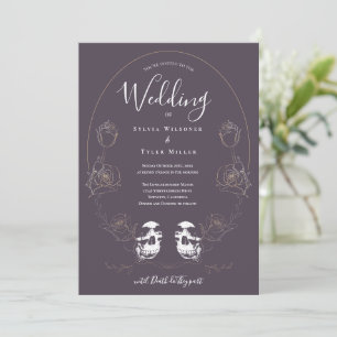 Skull Floral Lila Gothic Wedding Einladung