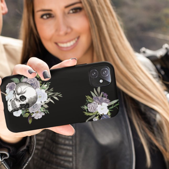 Skull Floral Rose Schwarz-weiß Goth Halloween Case-Mate iPhone Hülle (Von Creator hochgeladen)