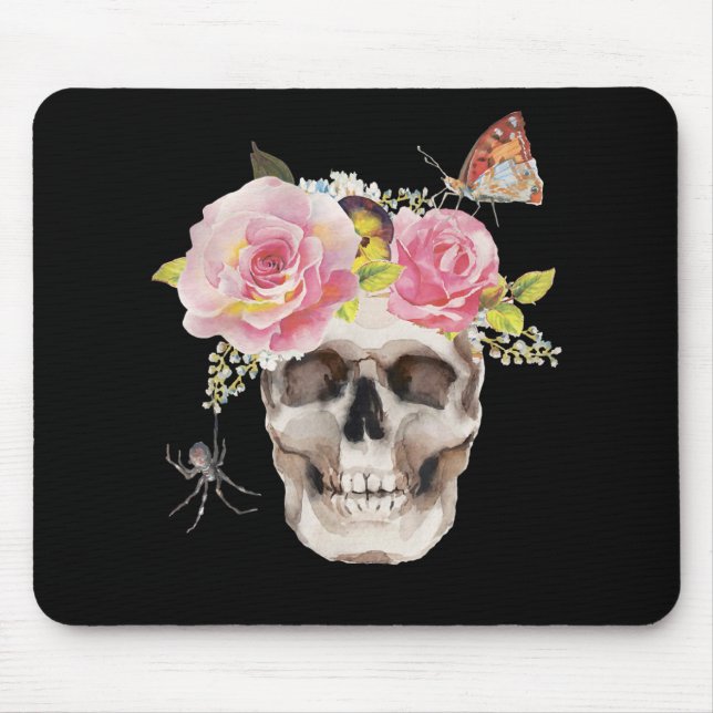 Skull Flowers Butterfly Spider Halloween Gift Mousepad (Vorne)
