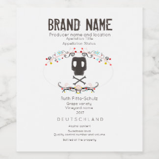 Skull Fruits Bloral Minimalistisch Weinetikett