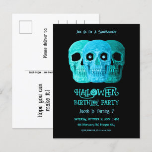 Skull Funny GothBlue Aquamarin Halloween Geburtsta Einladungspostkarte