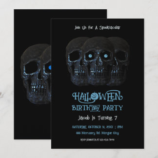Skull Funny Gothic Black Halloween Geburtstag Einladung