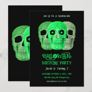 Skull Funny Gothic Green Black Halloween Geburtsta Einladung