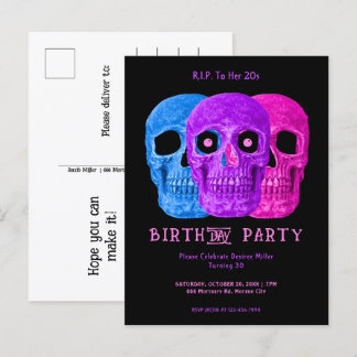 Skull Funny Lila gothic GeburtstagsRIP zu ihren 20 Einladungspostkarte