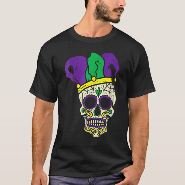 Skull Funny Mardi Gras New Orleans Carnival Men Bo T-Shirt (Vorderseite)