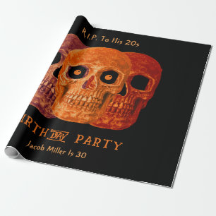 Skull Funny Orange Gothic Geburtstag RIP zu seinen Geschenkpapier