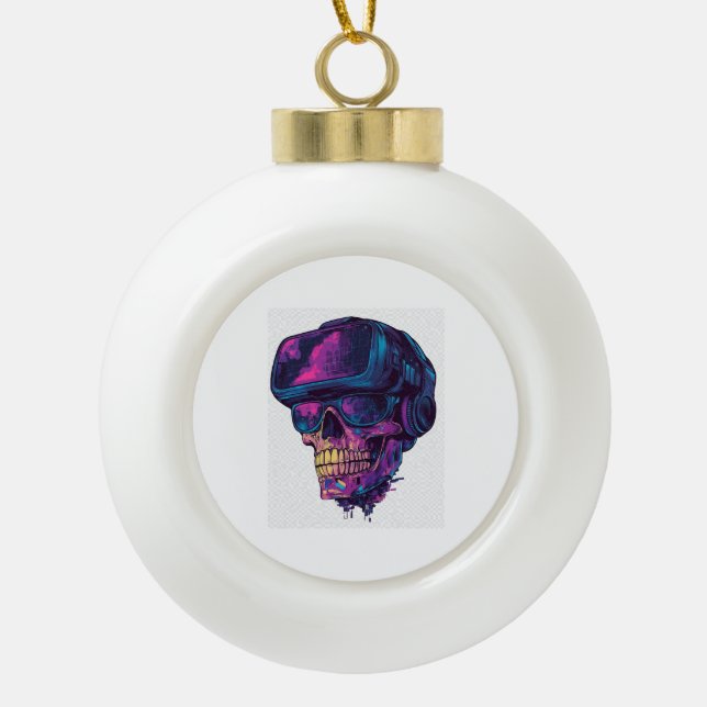Skull Gamer Mode Keramik Kugel-Ornament (Vorderseite)