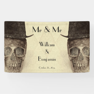 Skull Gay Mr. and Mr. Vintag Retro Sepia Wedding Banner